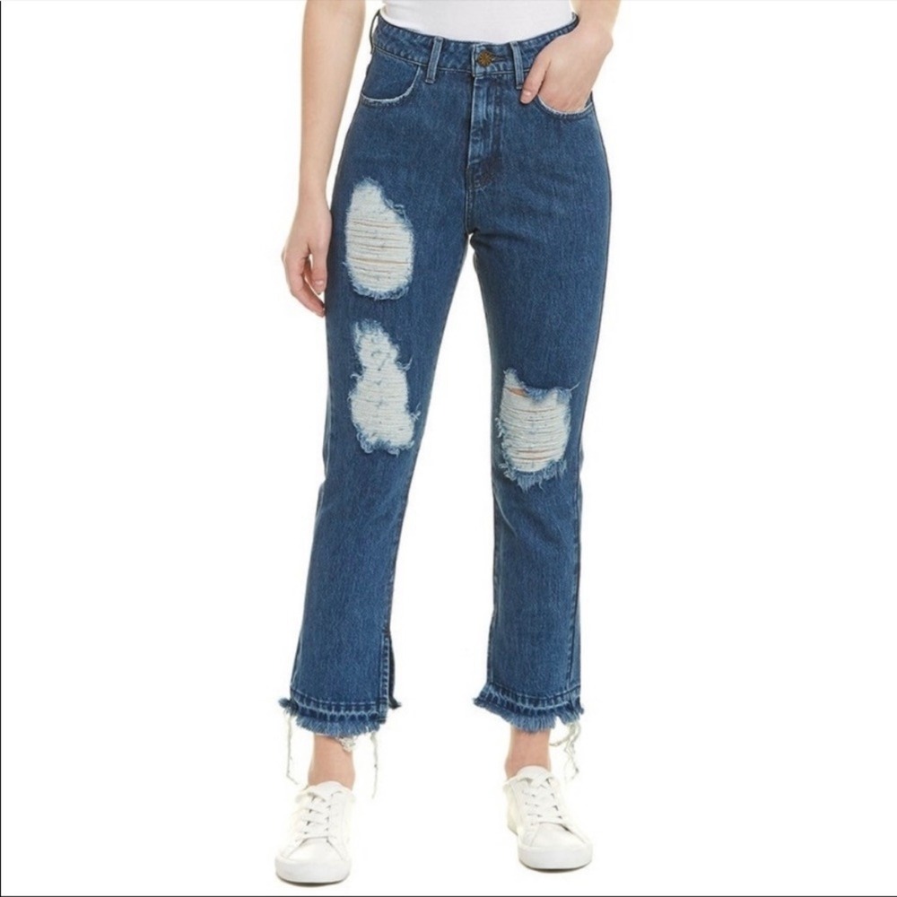 Show Me Your Mumu Blue Sapphire Wash Brooklyn Distressed High Rise Jeans 26
